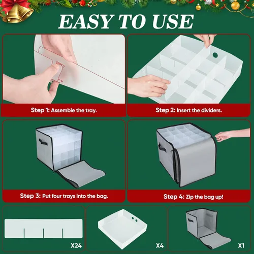 Vista 49 de BALEINE Caja de almacenamiento de adornos navideños con divisores, contenedor de almacenamiento de adornos navideños de alta calidad para Negro