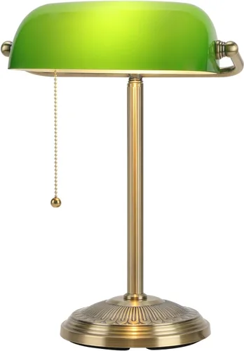 Vista 2 de Lámpara de Banquero, Lámpara de Escritorio Verde con Acabado de Latón, Lámpara de Mesa Clásica con Interruptor de Cadena para Hogar, Oficina
