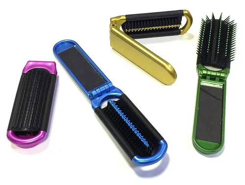 Vista 12 de ALAZCO Cepillo de pelo plegable de 2 colores surtidos con espejo, tamaño de bolsillo compacto, para viaje, coche, gimnasio, bolsa, monedero