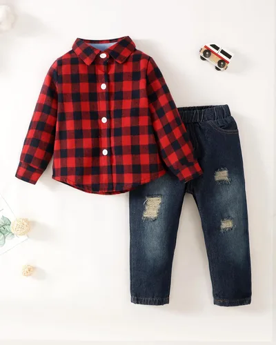 Vista 2 de XUANHAO Conjunto de ropa de bebé para niños pequeños de 12, 18, 24 meses, 2T, 3T, 4T, jeans, pantalones de mezclilla para otoño e invierno