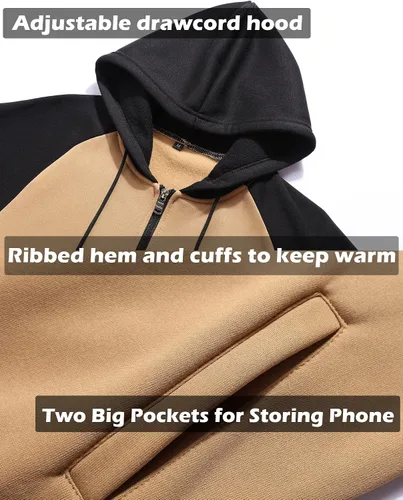 Vista 4 de GXAMOY Sudadera con capucha para hombre diseño de bloques de color informal con cremallera con bolsillo