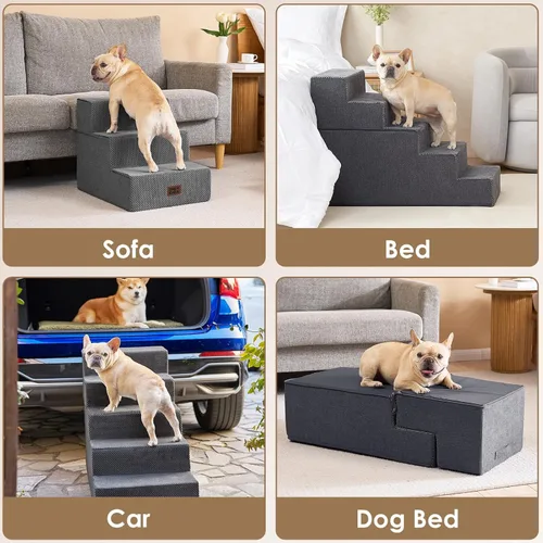 Vista 8 de EHEYCIGA Escaleras para perros pequeños de 16.5" de altura, escalones de 3 peldaños extra anchos para perros para sofá y silla, escalones para 2-Gris