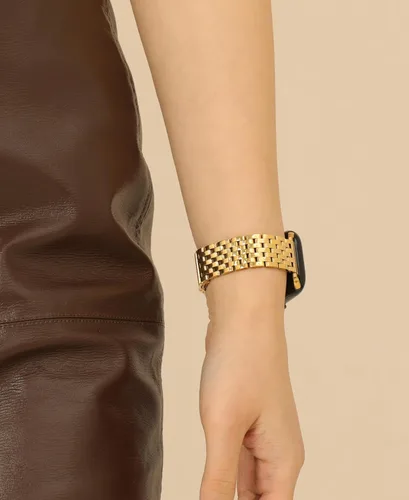 Vista 4 de Correa de reloj de siete eslabones para Apple Watch Series 11, 10, 9, 8, 7, 6, 5, 4, 3, 2, 1 y SE 3/2/1 para mujer, elegante correa de metal