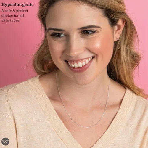 Vista 2 de KEZEF Sterling Silver Italian Box Chain Necklace for Women, Girls and Men Thin and Strong 0.7mm Solid 925 Silver Necklace with Spring Ring Clasp