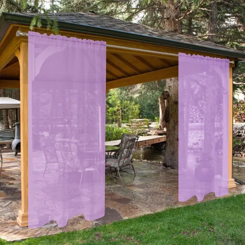 Vista 27 de SpaceDresser Cortinas traslúcidas impermeables para patio y exteriores – 2 paneles de cortina transparente con bolsillo para barra para sala de Beige
