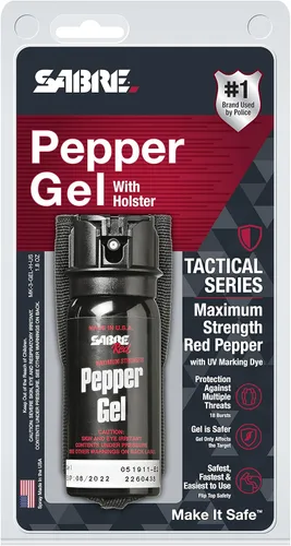 Vista 6 de SABRE Gel de pimienta táctico con funda para cinturón para un fácil transporte, espray OC de máxima fuerza policial, acceso rápido con tapa