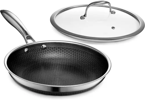 Vista 11 de HexClad Sartén híbrida antiadherente de 8 pulgadas con tapa de vidrio templado, mango que permanece frío, apto para lavavajillas, apto para horno
