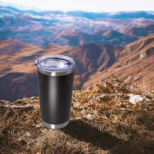 Vista 9 de Vaso de viaje de café de 20 onzas a granel con tapa, acero inoxidable de doble pared aislada al vacío, tazas con recubrimiento en polvo que se
