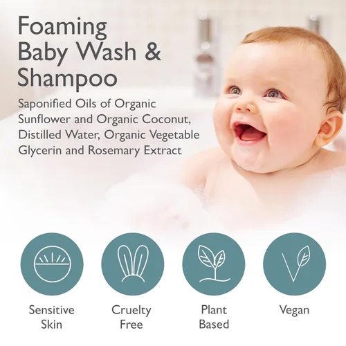 Vista 4 de SoCal Suds & Company Gentle Botanical - Jabón para bebés para pieles sensibles, champú orgánico 2 en 1 y gel de baño espumoso, ingredientes