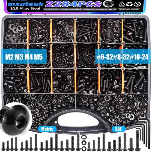 Vista 12 de mxuteuk Juego de tornillos M5 de 185 piezas, kit de tuercas, pernos y tornillos de cabeza hexagonal M5, pernos de acero de aleación de grado 12.9