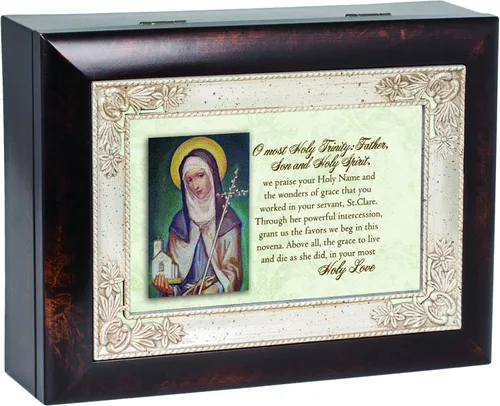 Vista 3 de St. Clare "Pray For Us Italiano acabado de madera joyas caja de música Reproduce Canción Ave Maria