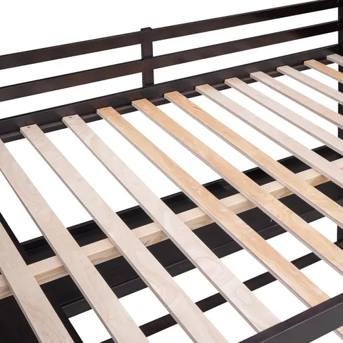 Vista 34 de Cama tipo loft de tamaño individual con estantes y escritorio, marco de cama de madera con escalera inclinada y barandilla de seguridad, adecuada