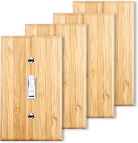 Vista 9 de Placa de Interruptor de Luz Dúplex de Palanca de Madera Maciza de 1 Gang, 4.5" x 4.5", Cubierta de Interruptor de Luz de Bambú de Madera Cruda