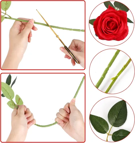 Vista 3 de CEWOR 15 rosas artificiales con tallos, rosas rojas, flores artificiales de San Valentín, decoración para el día de la madre, ramo de novia, boda