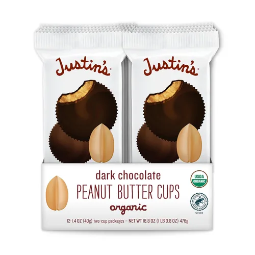 Vista 8 de Justin's Tazas de mantequilla de almendras orgánicas, chocolate negro, cacao certificado Rainforest Alliance, sin gluten, de origen responsable, 1.4