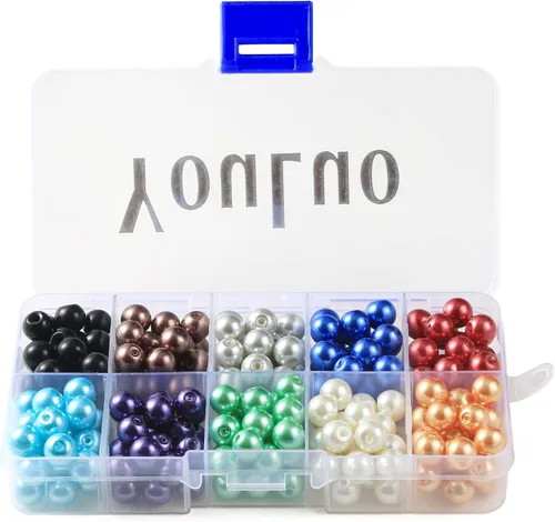 YouLuo 250 cuentas de perlas de vidrio de 0.315 pulgadas (0.315 in), 10 colores multicolor redondas sueltas con agujeros para hacer joyas, cuentas