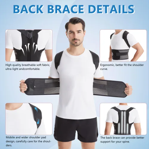 Vista 8 de Corrector de postura de espalda para mujeres y hombres, enderezador de hombro, mejora la postura lumbar, soporte de espalda completa ajustable