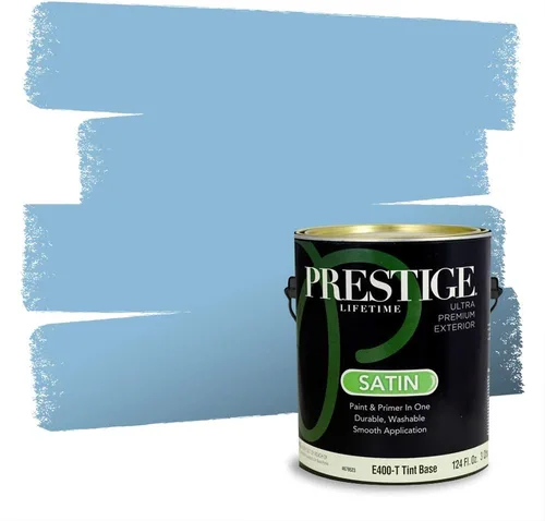 Vista 139 de Prestige Paints - Pintura exterior e imprimación en uno, 1 galón, plano, coincidencia comparable con Behr Misty Isle, P500-N-MQ5-62