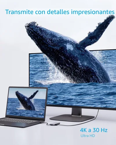 Vista 4 de Anker Hub USB C (7 en 1), con HDMI 4K, suministro de energía de 85 W, USB-C y 2 puertos de datos USB-A de 5 Gbps, lector de tarjetas microSD y SD