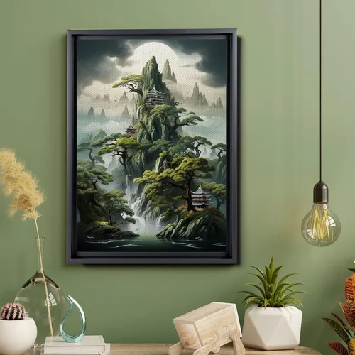 Vista 5 de DustinWay Framed Canvas Print Wall Art Set of 3 Green Forest Mountain Photography Modern Art Minimalist Nature Decor