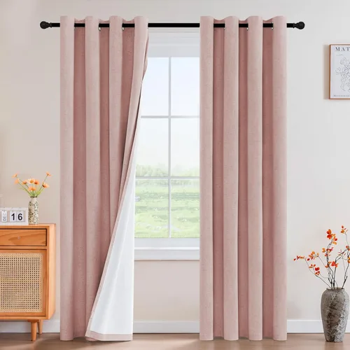 Vista 202 de Primitive - Cortinas opacas 100 % de lino texturizado natural para dormitorio, sala de estar, cortinas para ahorra energía, tela de arpillera