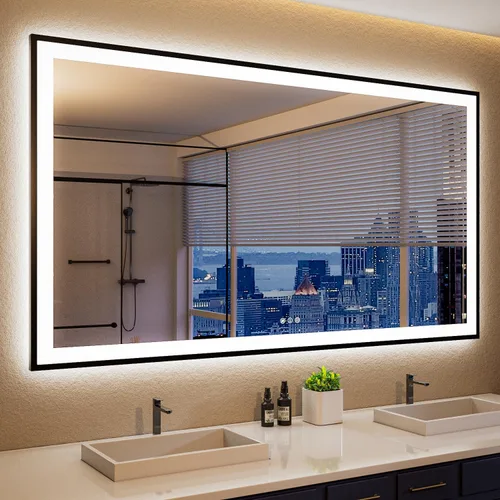 Vista 42 de ISKM Espejo LED de 20 x 28 pulgadas para baño, espejo de tocador iluminado para pared con luces frontales + espejo de baño LED retroiluminado