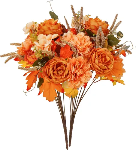 Decoraciones de Acción de Gracias: 2 flores artificiales de otoño, ramo de flores para ramos de boda, decoración de otoño, centros de mesa, arreglos