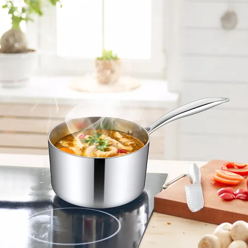 Vista 6 de Homikit Cacerola de 1 cuarto de galón, sartén de acero inoxidable de tres capas con tapa, olla de cocción de inducción pequeña de 1 cuarto de galón