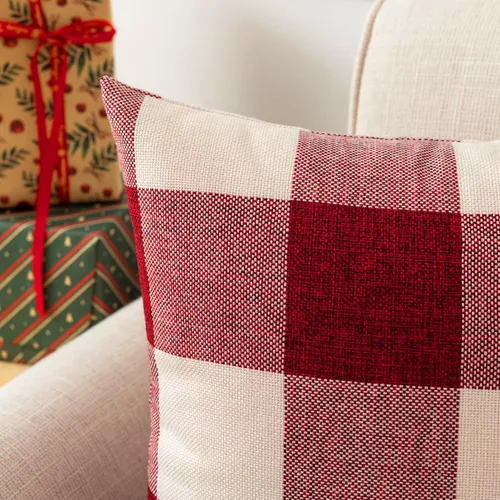 Vista 9 de UGASA - Juego de 2 fundas de almohada clásicas a cuadros de lino a cuadros retro, decorativas, para sofá, cama, vacaciones, 20 x 20 pulgadas, rojo