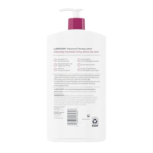 Vista 9 de Lubriderm Advanced Therapy Loción hidratante sin fragancia con vitaminas E y provitamina B5, hidratación intensa para piel extra seca, fórmula