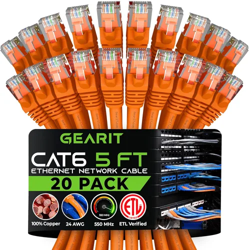 Vista 39 de GEARit Paquete de Cables Ethernet Cat 6 - Paquete de 20 Cables de Conexión Ethernet Cat6 de 1 pie Cable de Conexión de Red RJ45, Conectores