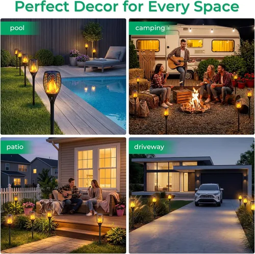 Vista 7 de TomCare Luces solares para exteriores, luces solares de llama parpadeante, impermeables, iluminación al aire libre, luces de camino, decoraciones