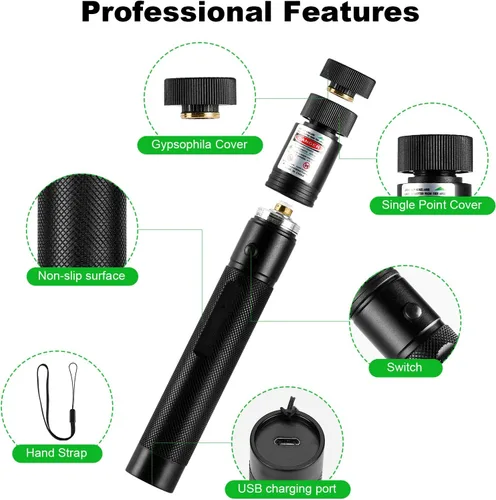 Vista 2 de Damflew Puntero Láser Verde de Alta Potencia Pluma - Haz Láser Recargable de Largo Alcance, Puerto de Carga USB para Senderismo, Presentaciones