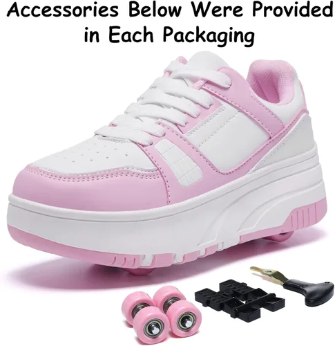 Vista 5 de Zapatillas con ruedas para patinar para niños, niñas y niños, con ruedas desmontables y estilo de moda
