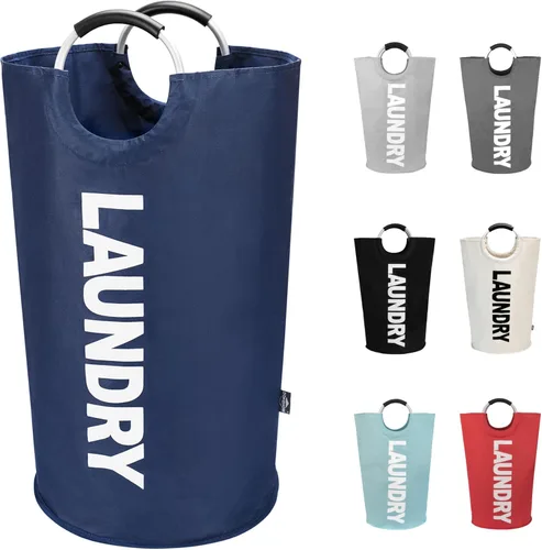 Vista 13 de DOKEHOM Cesta de lavandería grande de 90 L, bolsa de lavandería plegable, cesta de ropa alta independiente, contenedor de lavado plegable (beige)