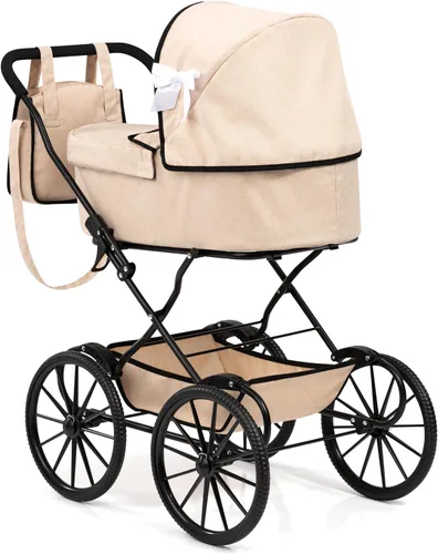 Vista 2 de Bayer Design: Cochecito de muñeca Clásico - Beige & Negro - Cuna de Paseo, Funda de Capazo, Bolso de Hombro, Plegable, Juguete para Muñecas de hasta