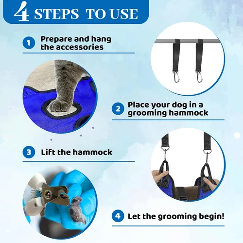 Vista 5 de PatiencET Hamaca de Aseo para Perros, Hamaca de Aseo para Mascotas para Gatos y Perros, Soporte para Perros para Recortar Uñas, Cabestrillo