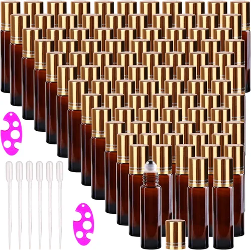 Vista 16 de inice Paquete de 24 botellas enrollables de 0.3 fl oz para aceites esenciales, vidrio azul cobalto, botellas de bola enrollables de acero inoxidable