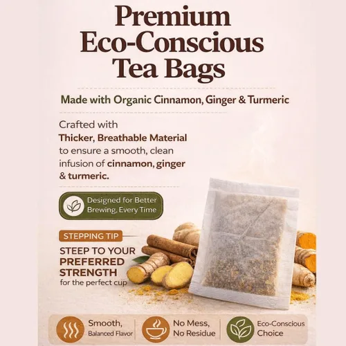 Vista 4 de Bolsas de té de hierbas orgánicas de cúrcuma, jengibre y canela, té de hierbas de cúrcuma y jengibre, té de hierbas sin cafeína, 100 bolsas de té a
