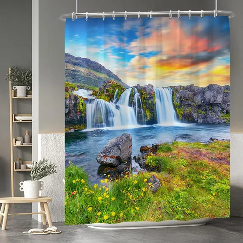 Vista 189 de Baocicco Cortina de ducha de mármol azul abstracto a rayas, decorativa, textura de lujo, línea moderna, decoración de acuarela, juego de cortinas