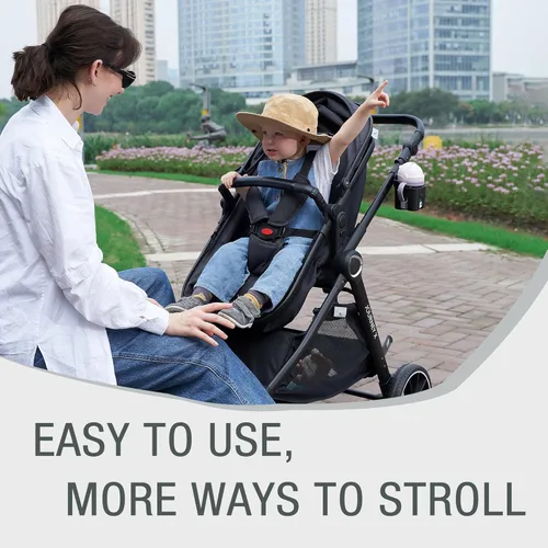 Vista 4 de Accombe Cochecito de bebé, 2 en 1, cochecito recién nacido convertible con moisés para bebé y niño pequeño, con saco (Negro)
