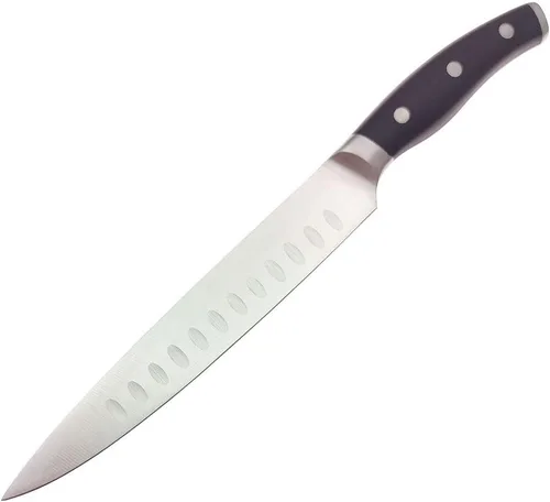 Vista 3 de Juego de cuchillo y tenedor para tallar – con cuchillo de trinchar de 8 pulgadas y tenedor de metal recto de 8 pulgadas, triple remache de acero