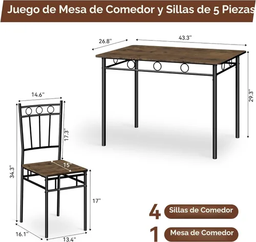 Vista 3 de Vipbear Juego de mesa de cocina de 5 piezas, juego de mesa de comedor para 4, juegos de mesa de comedor con 4 sillas, juego de mesa de cocina