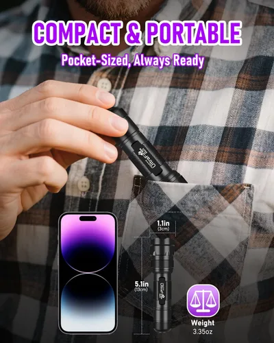 Vista 5 de Ultrafire UV Linterna de luz negra LED 395-405 nm para curado de pegamento UV, Detector de fugas, Detector de orina de mascotas