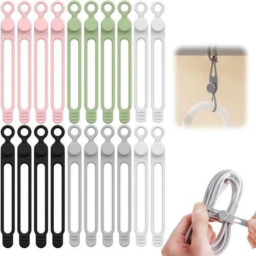 Vista 18 de Bridas de silicona para cables, organizador de cables reutilizable de datos nuevos 2026, gestión de cables de viaje para electrodomésticos, gestión