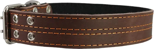 Vista 3 de Collar de perro de cuero genuino, acolchado, marrón de 1.5 pulgadas de ancho. Se adapta a 18 "-22" Tamaño de cuello Cane Corso Rottweiler