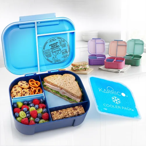 Vista 11 de KARRICO Lonchera a prueba de fugas, caja Bento de 3 compartimentos, paquete refrigerante y divisor ajustable, extra grande y sin BPA, apta para Verde