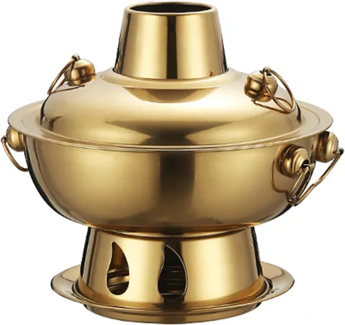 Vista 9 de Olla caliente china de cobre al aire libre con tapa Old Beijing Charcoal Copper Hotpot Split Diseño fácil de limpiar utensilios de cocina