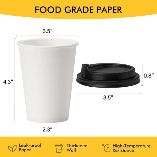 Vista 2 de RACETOP [Paquete de 50] Tazas de café desechables con tapas de 12 onzas, tazas de papel caliente con tapas, taza para llevar con tapa
