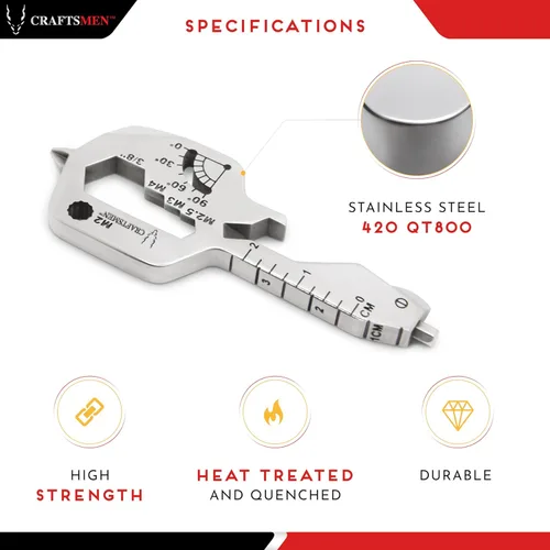 Vista 5 de CRAFTSMEN Multiherramienta Clave 20-en-1 de Acero Inoxidable Premium Gr 17-4 PH, Resistencia de Servicio Pesado 5mm de Grosor, EDC, Llavero Gadget